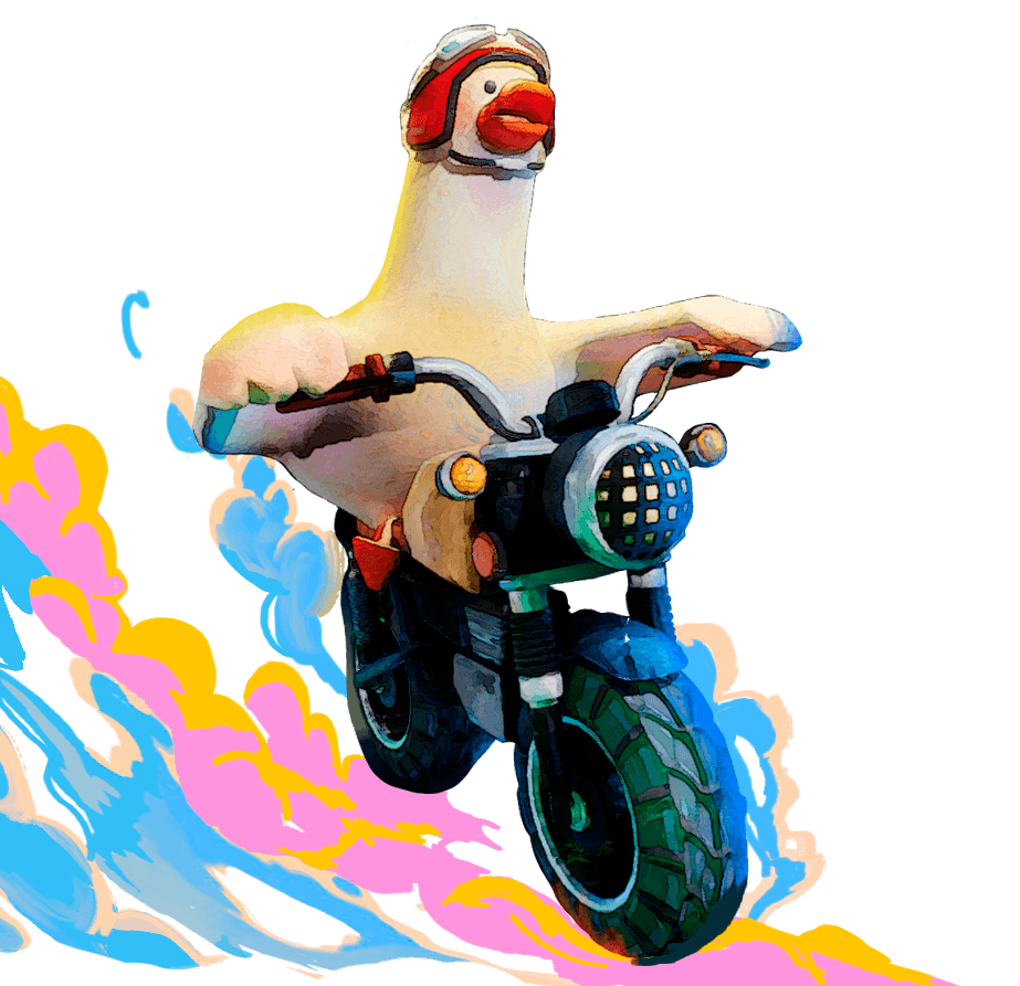 Duck riding a motorcycle